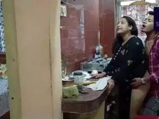 Beaded black-haired Desi bhabi gets