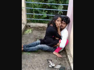 Spunky lovers engage in outdoor